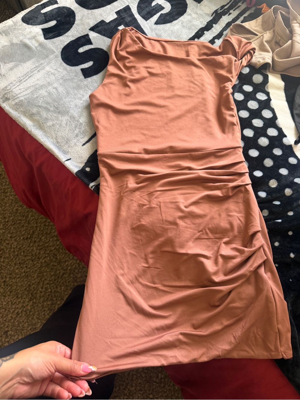 Ruched Midi Bodycon Dress in Dusty Terracotta